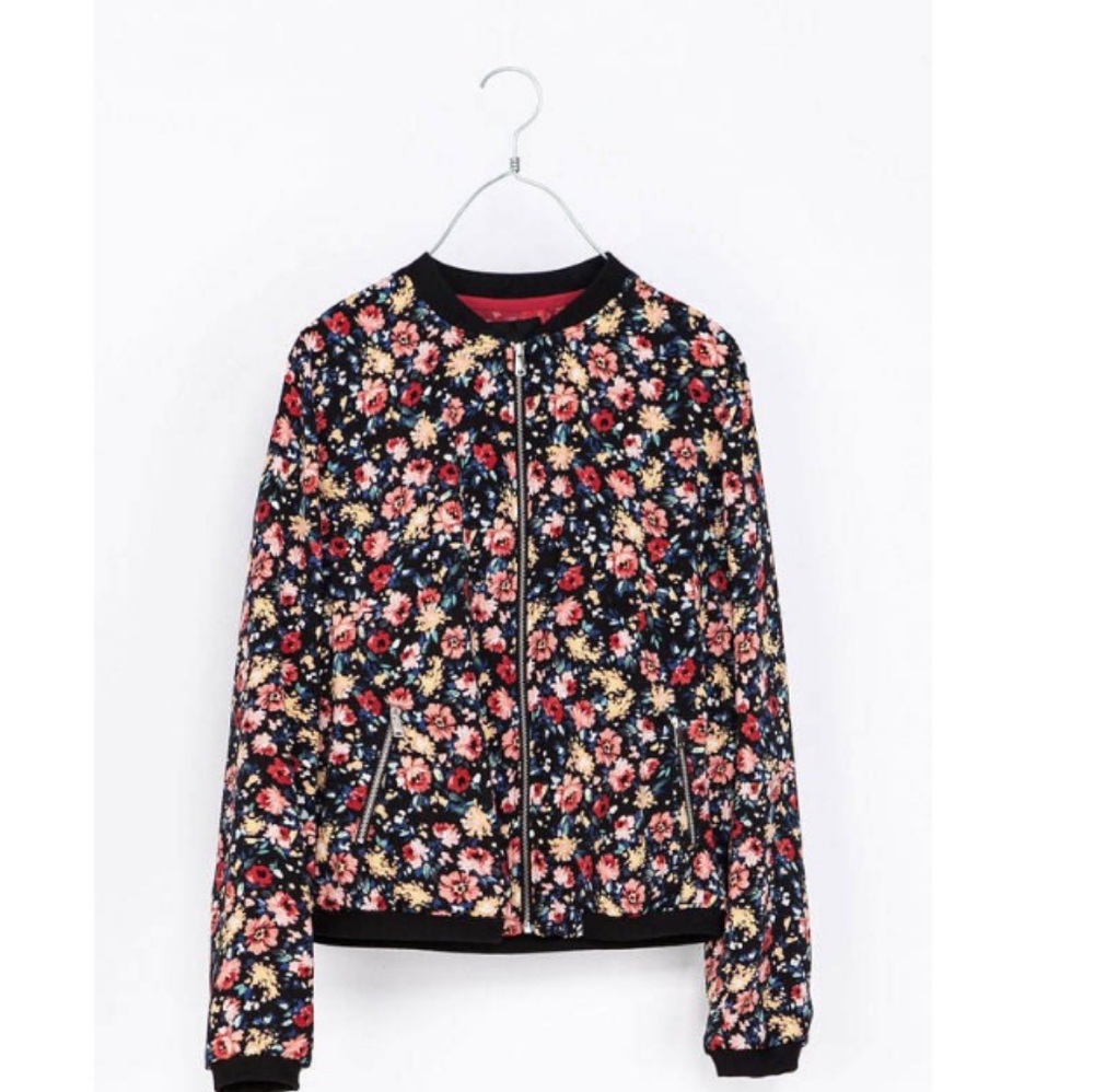 Zara Trafaluc Floral Bomber Jacket